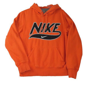 Nike Mens Orange Hoodie Sweatshirt‎ Size Small Block Spellout Swoosh Stitched